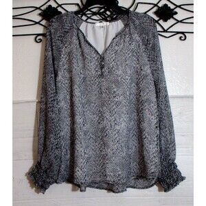 Daily Thread Women's Top Size L Long Sleeve Black Snakeskin Print Round Neck